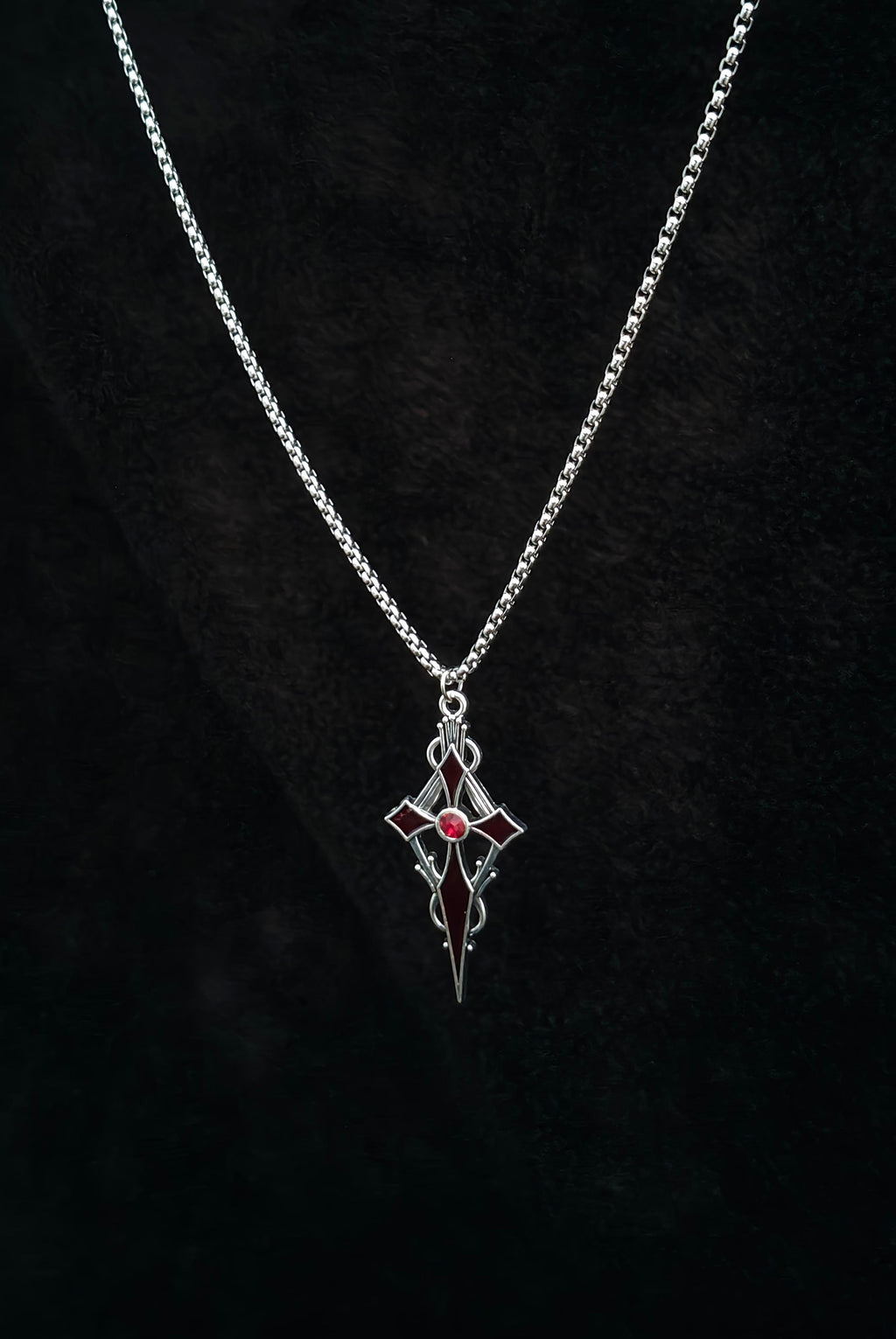 Red Stone Cross Pendant With 22" Chain