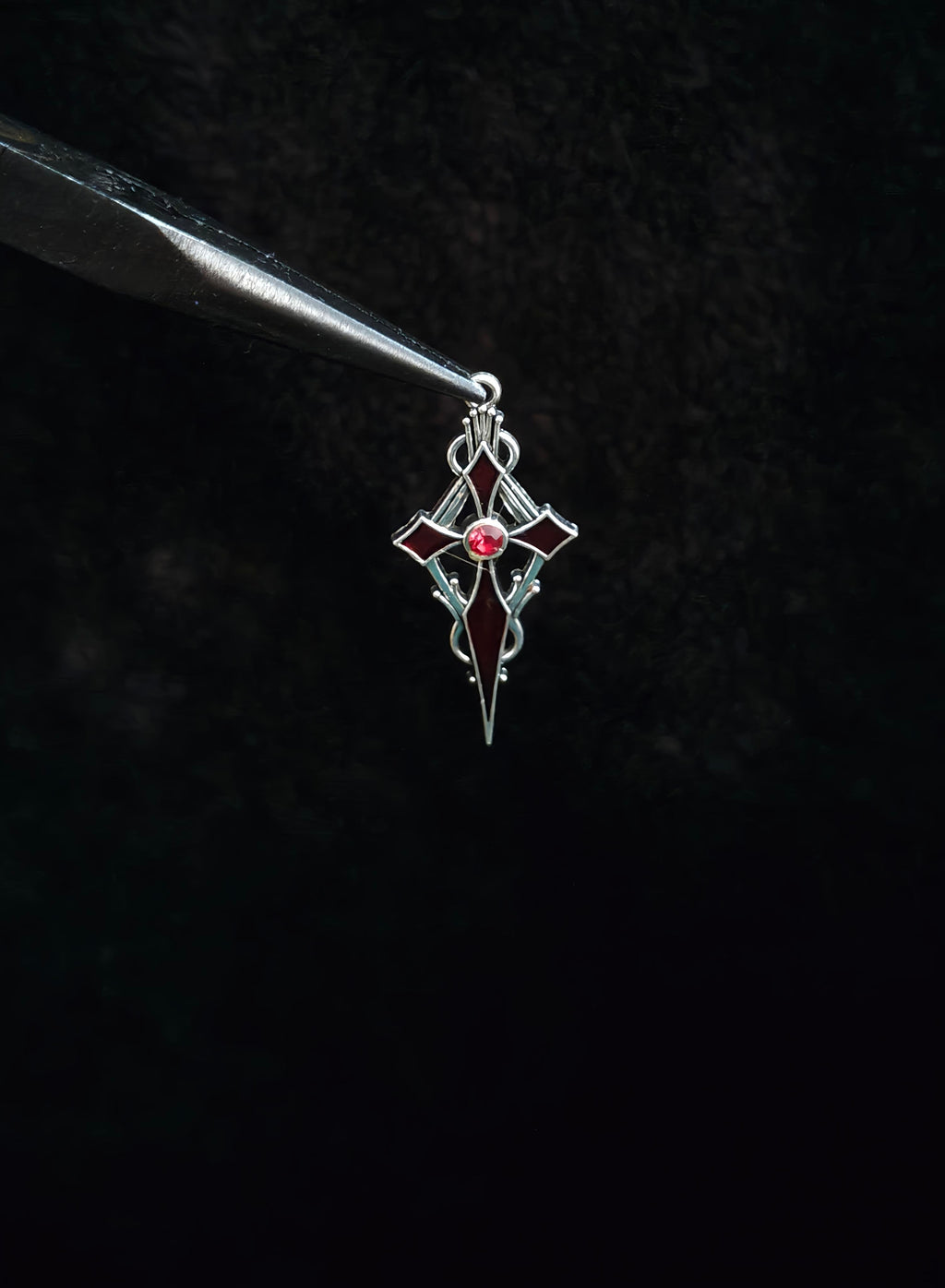 Red Stone Cross Pendant With 22" Chain