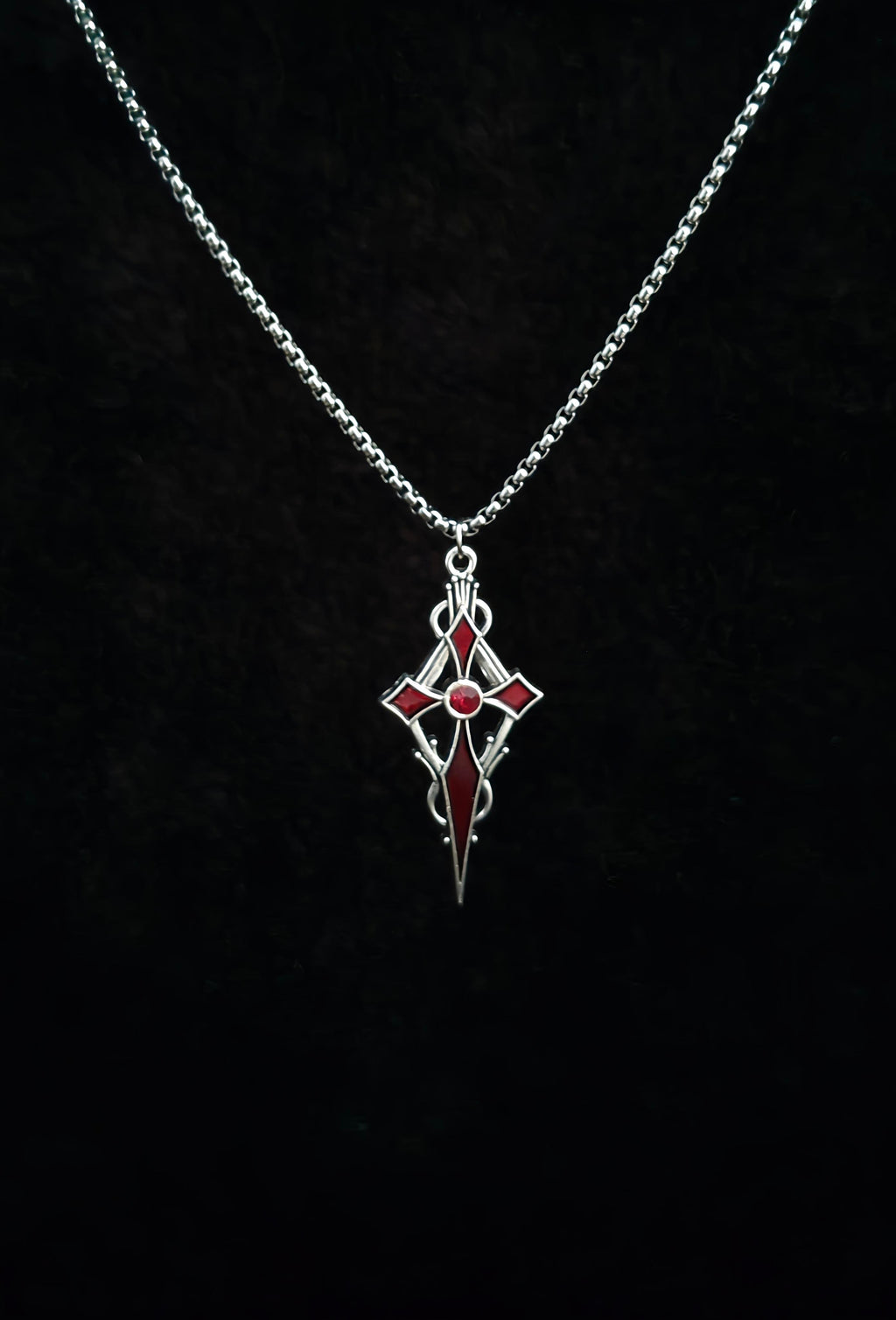 Red Stone Cross Pendant With 22" Chain