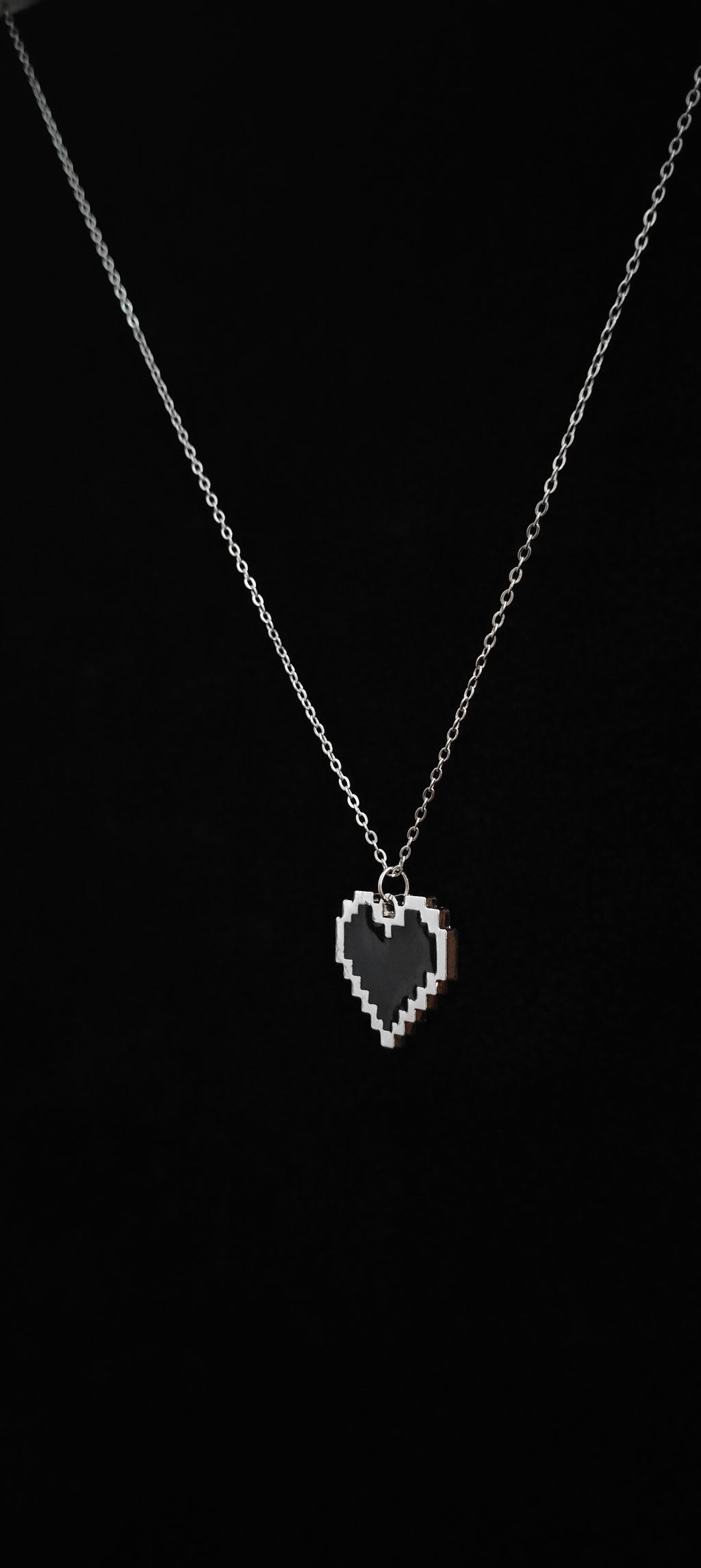 Pixelated Black Heart Pendant With 18" Chain