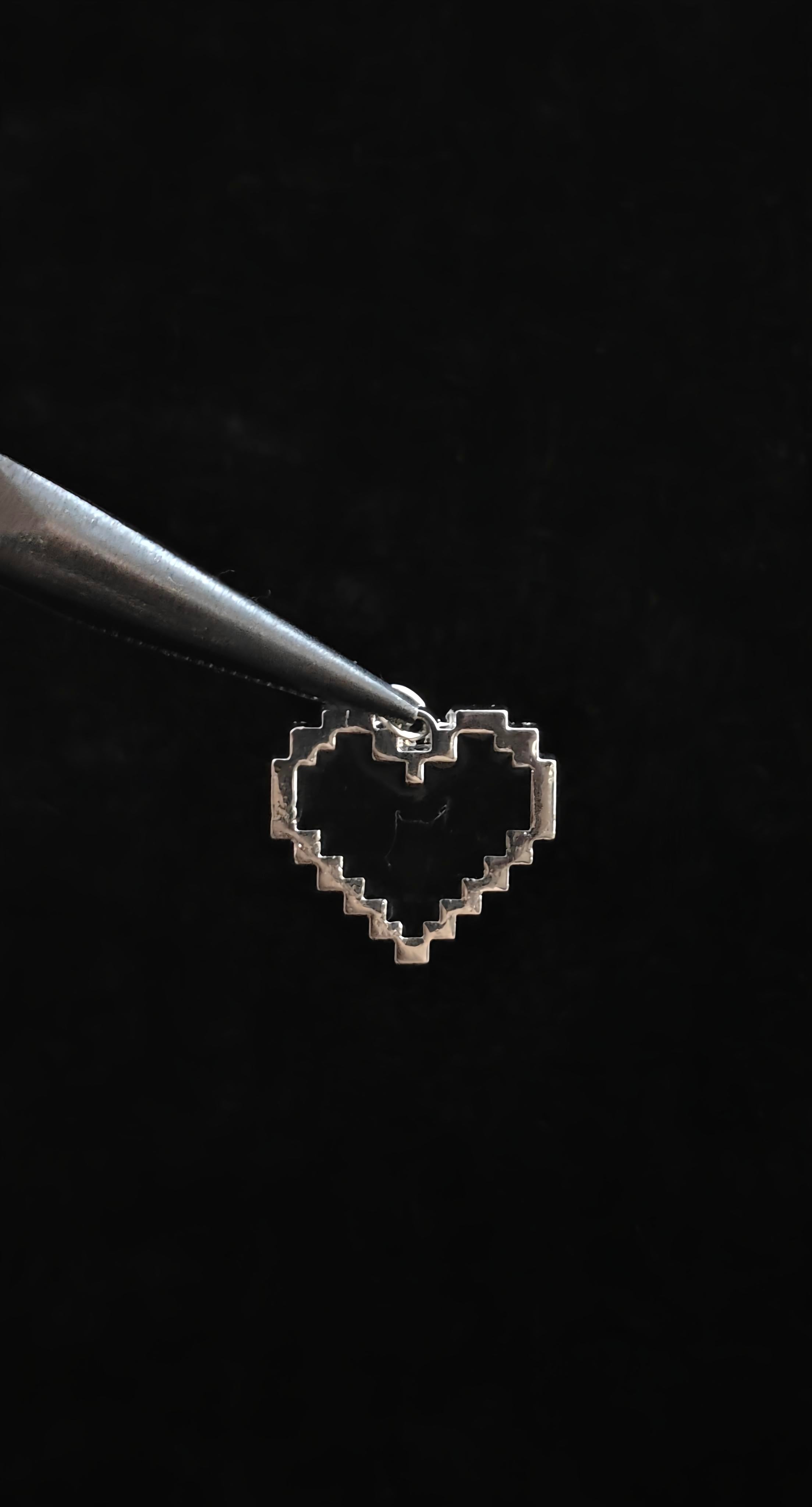 Pixelated Black Heart Pendant With 18" Chain