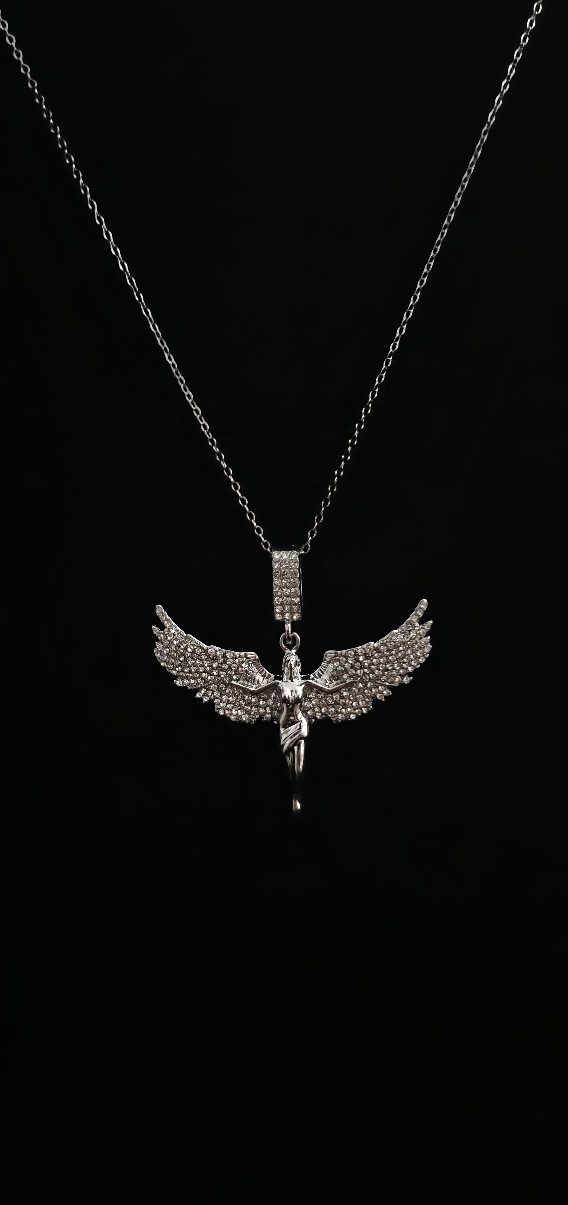 Iced Angel Pendant With 18" Chain