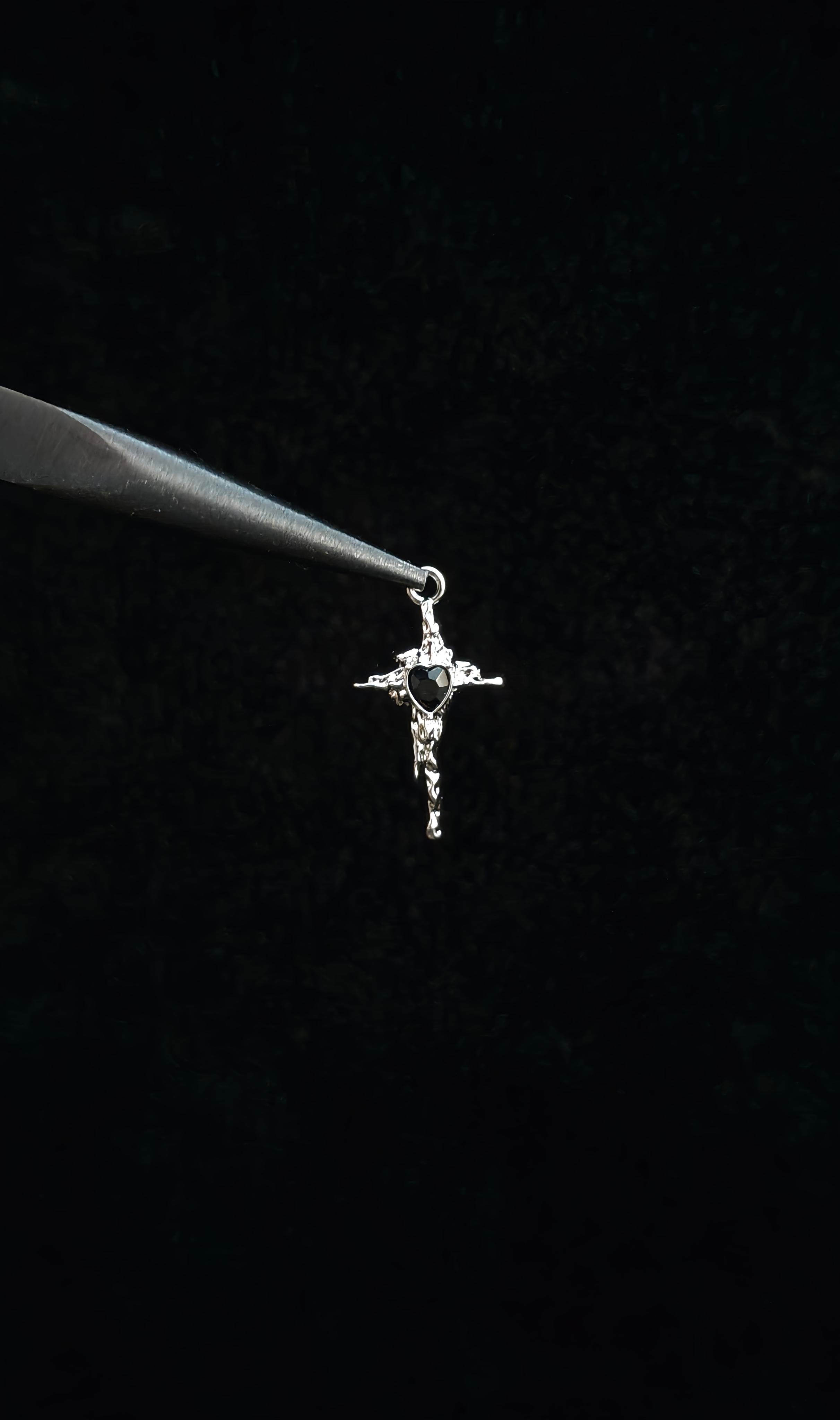 Black Heart Cross Pendant With 18" Chain