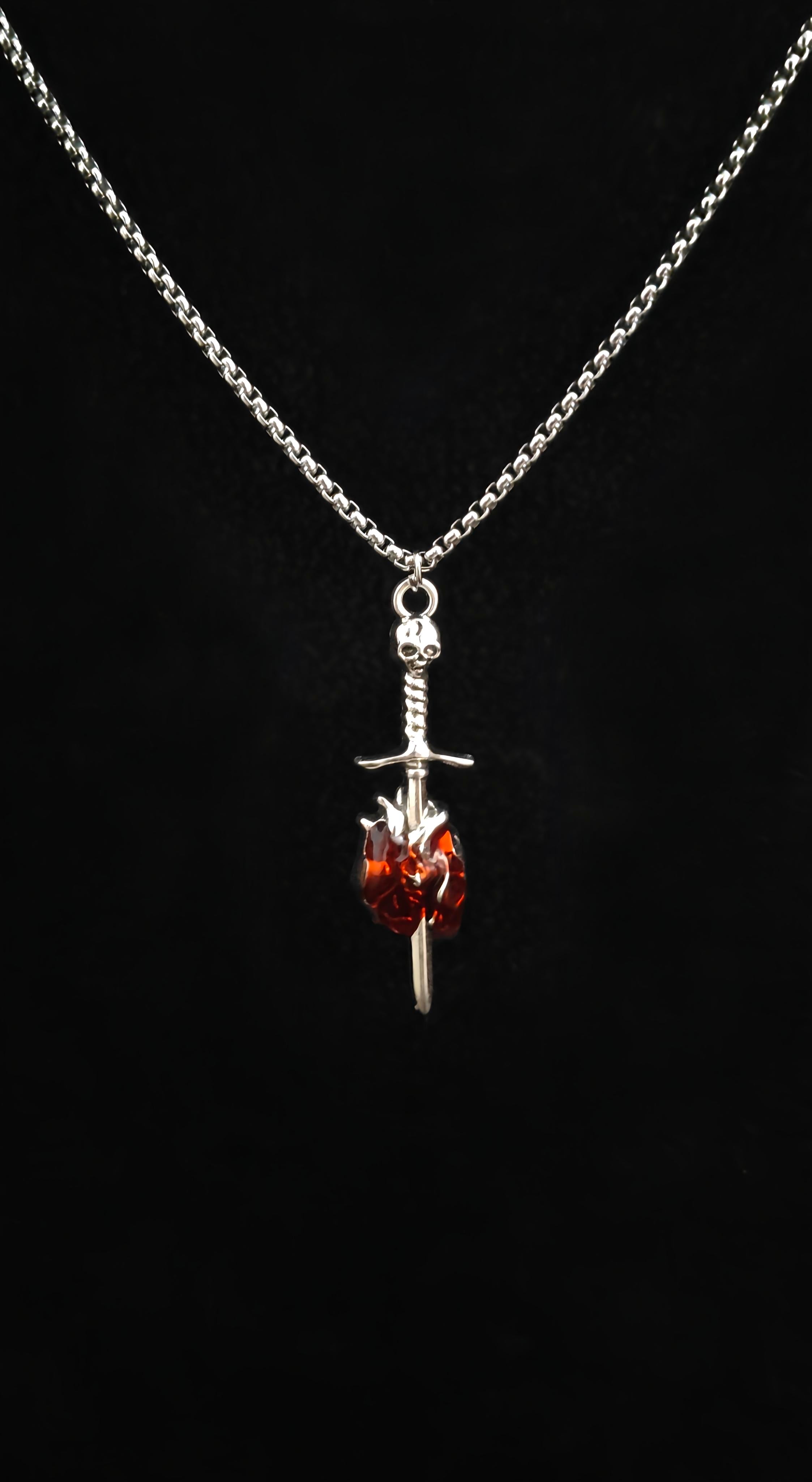 Sword Pierced Heart Pendant With 18" Chain