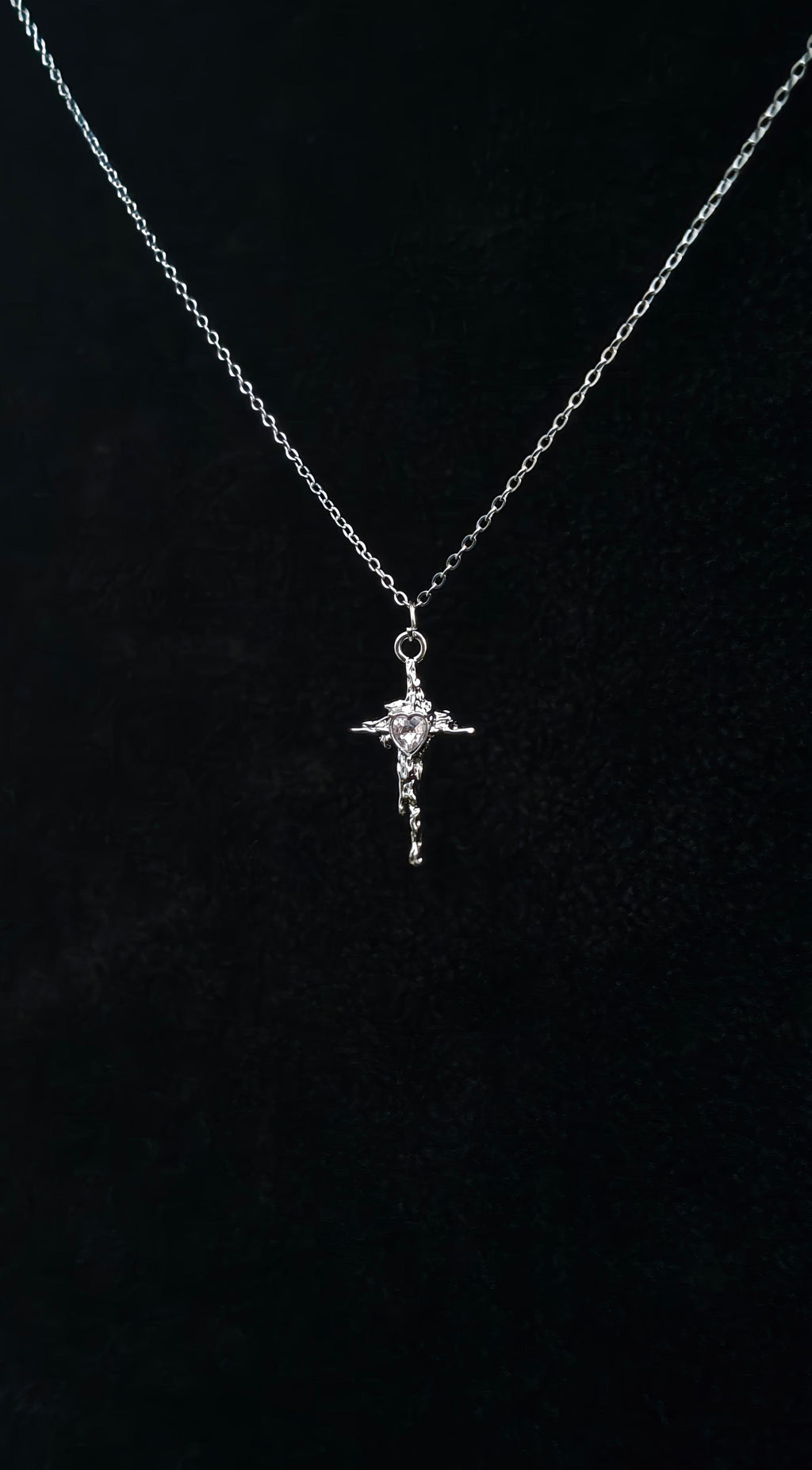 Pink Heart Cross Pendant With 18" Chain