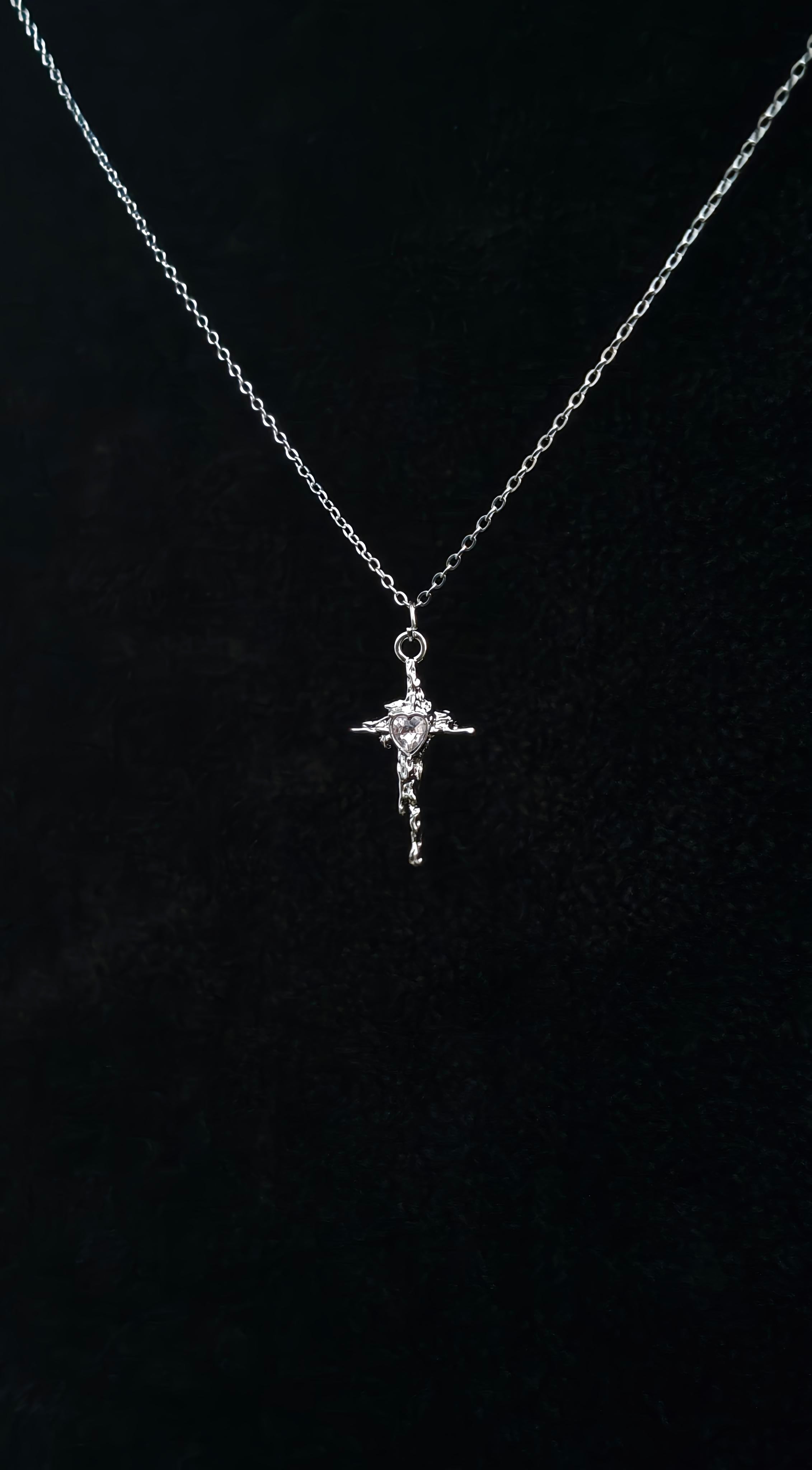 Pink Heart Cross Pendant With 18" Chain