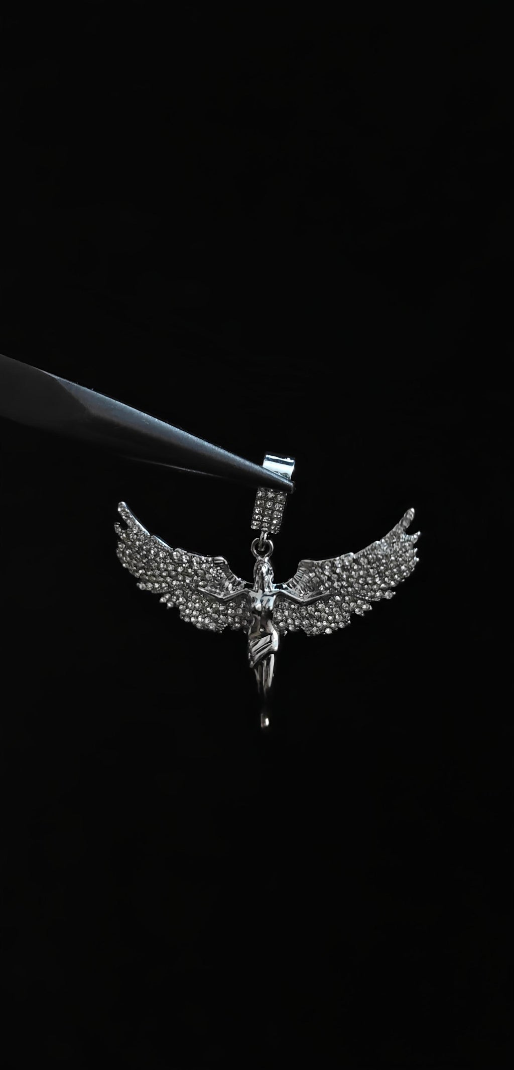 Iced Angel Pendant With 18" Chain