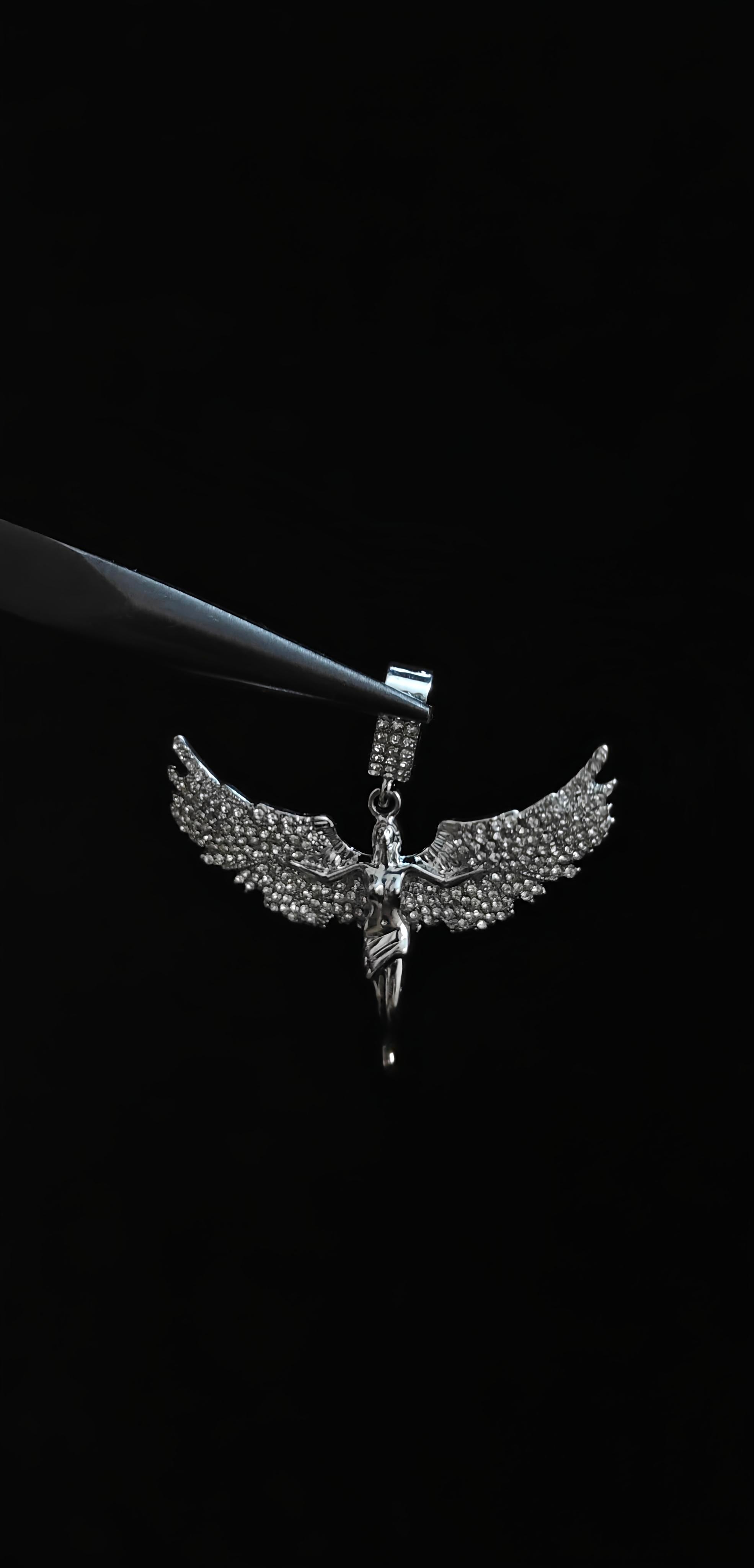 Iced Angel Pendant With 18" Chain