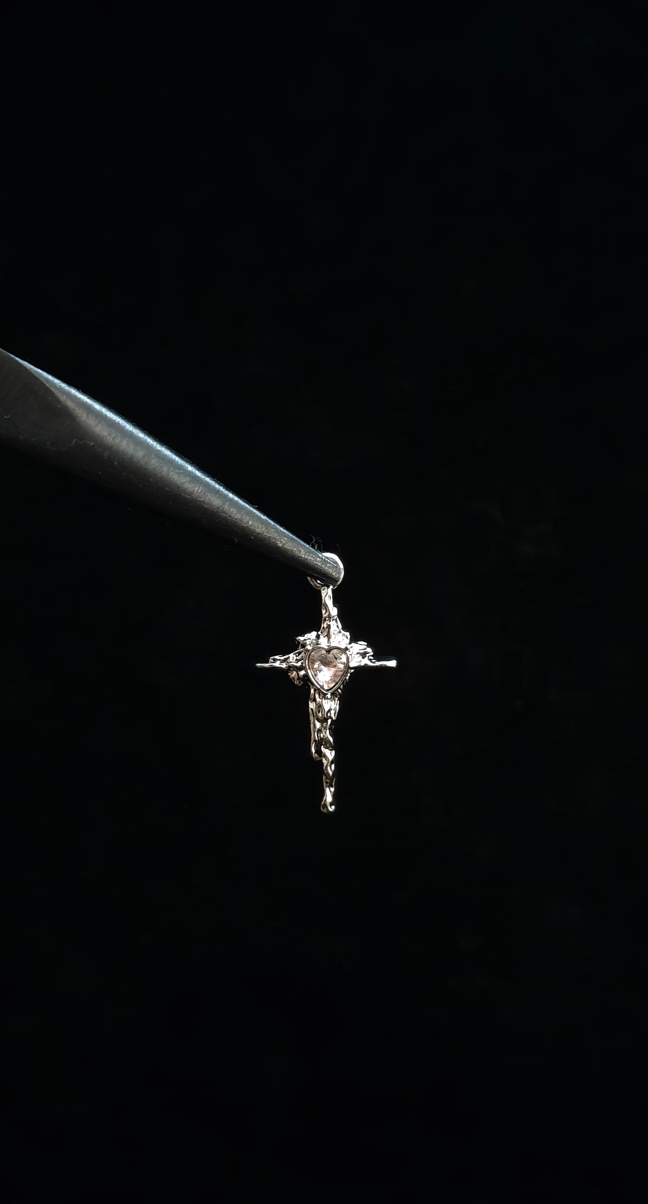 Pink Heart Cross Pendant With 18" Chain