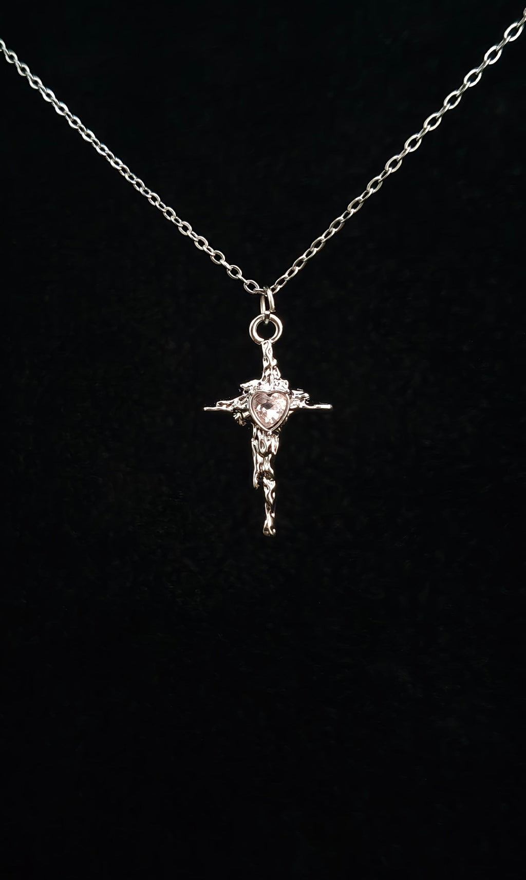 Pink Heart Cross Pendant With 18" Chain