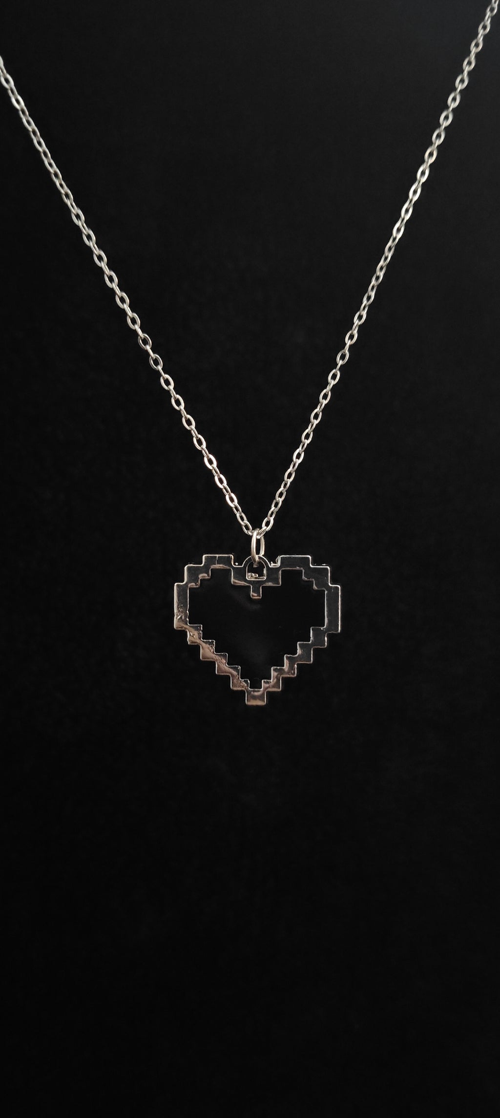 Pixelated Black Heart Pendant With 18" Chain