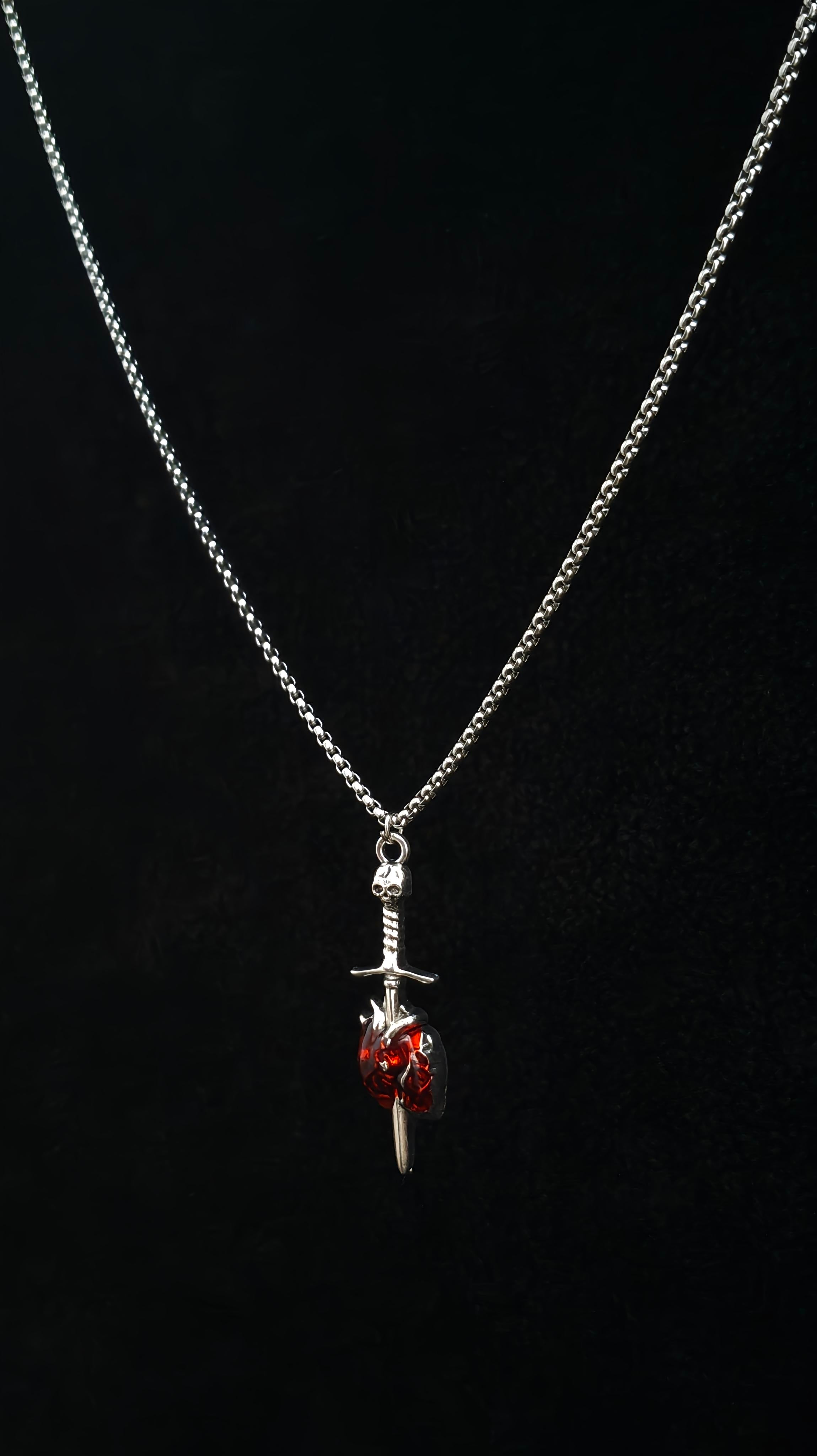 Sword Pierced Heart Pendant With 18" Chain