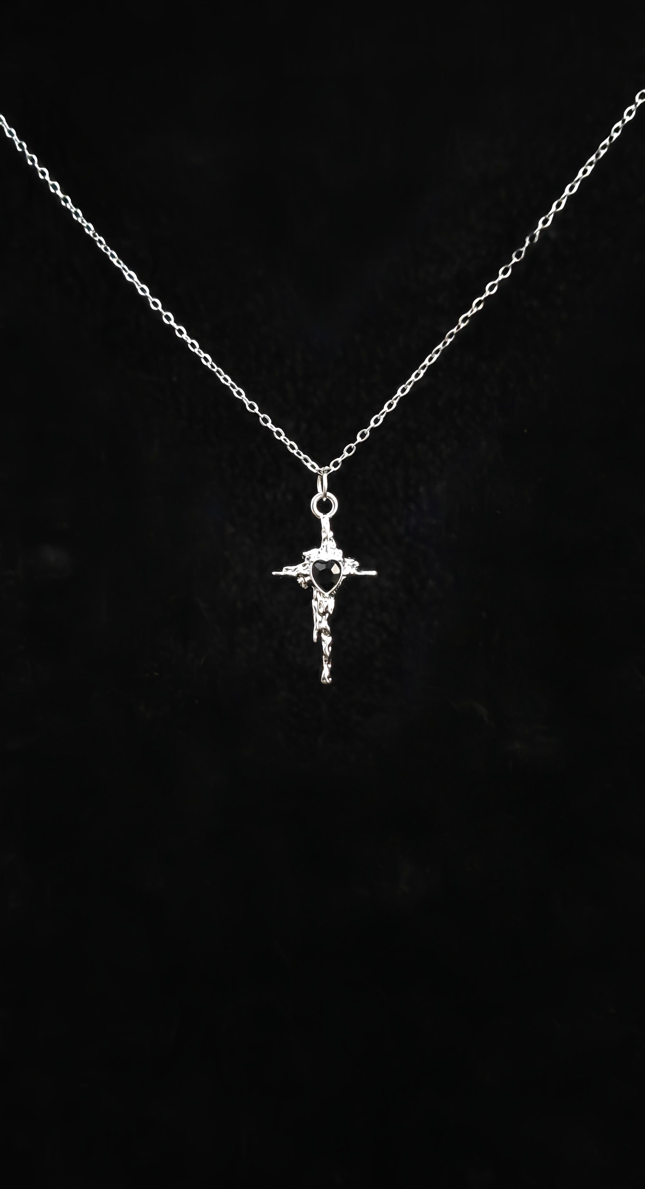 Black Heart Cross Pendant With 18" Chain