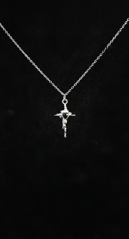 Black Heart Cross Pendant With 18" Chain