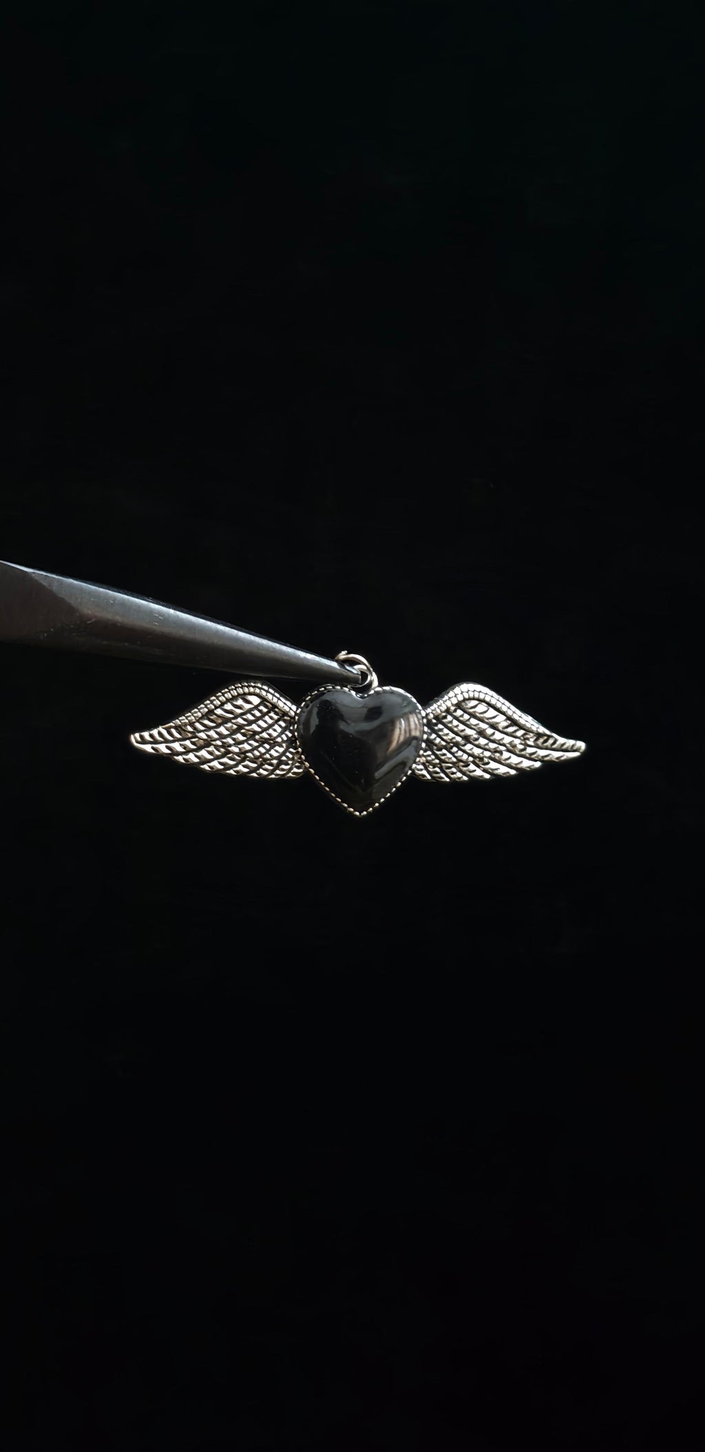 Winged Black Heart Pendant With 18" Chain